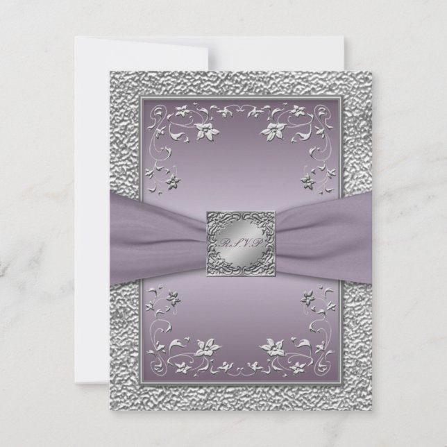 FITA IMPRESSA Cartão de RSVP Floral Ameixa, Pewter (Frente)