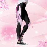 Fita Rosa Meninas Personalizam Leggings Negras<br><div class="desc">Leggings Pessoas de fita cor-de-rosa em Ankle Personalize o Sobrevivente do Câncer da Mama</div>