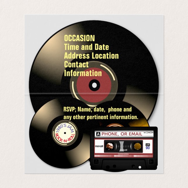 Fitas cassete retrô dos anos 80 e discos (Interior Desdobrado)