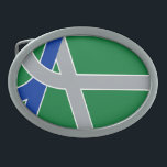 Flag of Albany, Oregon<br><div class="desc">Belt Buckle with a design with the flag of Albany,  Oregon. A green,  gray,  and blue flag</div>