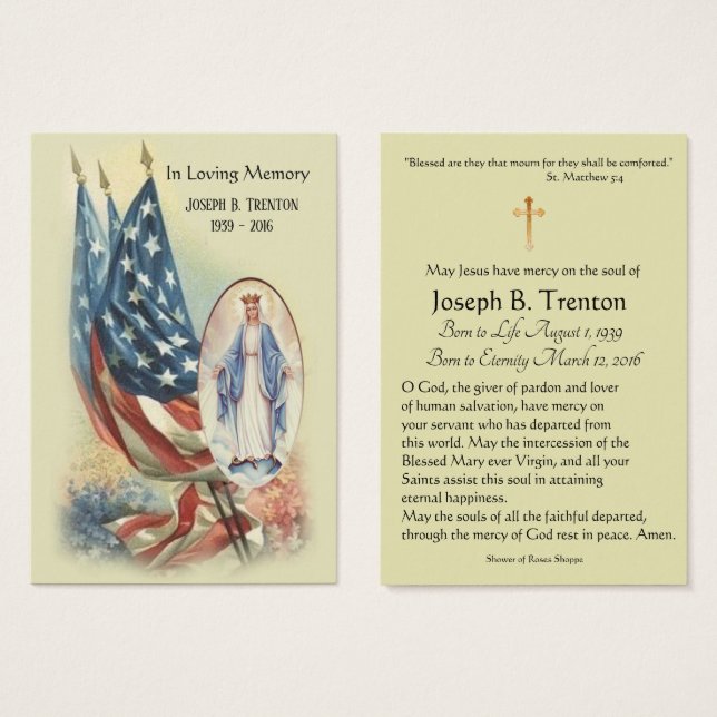 Flag Virgin Mary Funeral Memorial Santa (Frente & Verso)