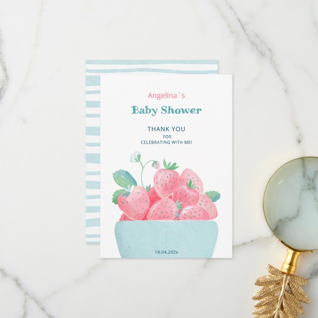 Flagrante Obrigado Chá de fraldas Cartões Morangos (Frente/Verso In Situ)