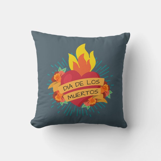 Flaming Heart Dia de los Muertos | Almofadas Throw (Frente)