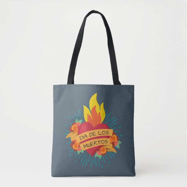 Flaming Heart Dia de los Muertos | Bolsa Tote (Frente)