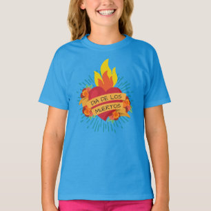 Flaming Heart Dia de los Muertos   Camisa Capa