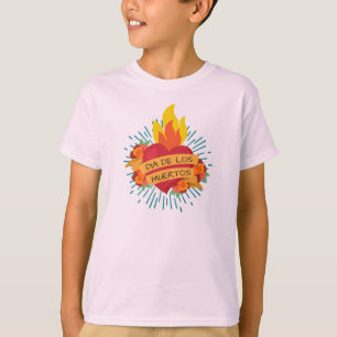 Flaming Heart Dia de los Muertos Camisa Capa