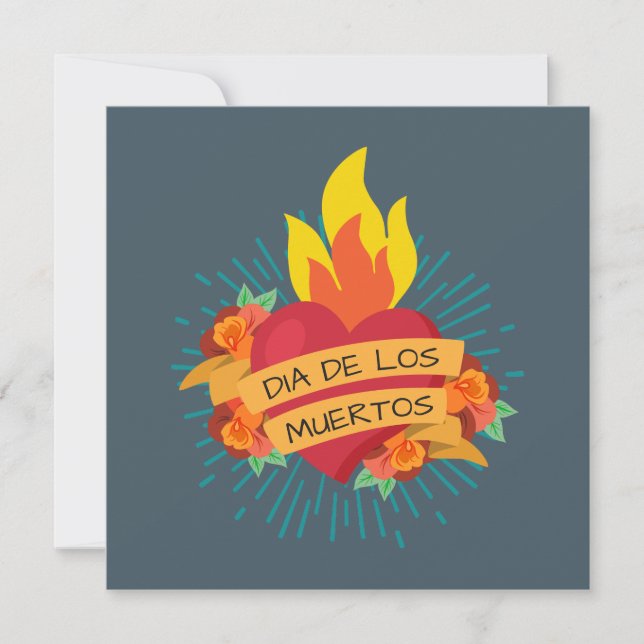 Flaming Heart do Dia de los Muertos Convite de fes (Frente)