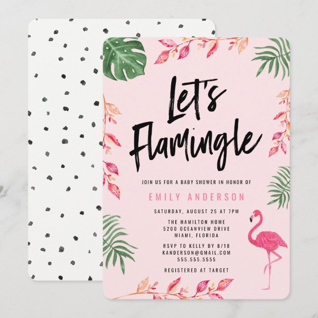 Flamingle de vamos | Convite ao Chá de fraldas (Frente/Verso)