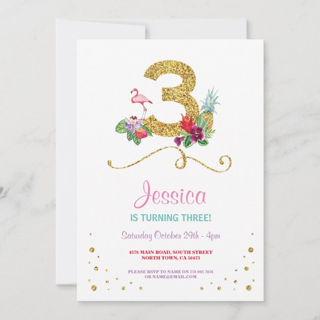 Flamingo Aloha Terceiro Terceiro Convite para Fest (Frente)