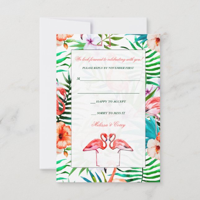 Flamingo Aquarela Resposta de Casamento (Frente)