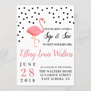 Flamingo Baby Girl Sip e veja convite
