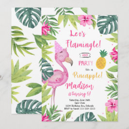 Flamingo Bonito no Convite de Aniversário Rosa