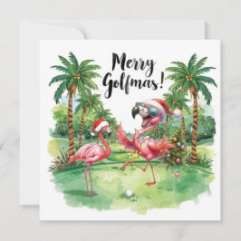 Flamingo Christmas Golfer no campo de golfe