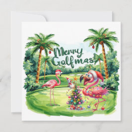 Flamingo Christmas Golfer no campo de golfe
