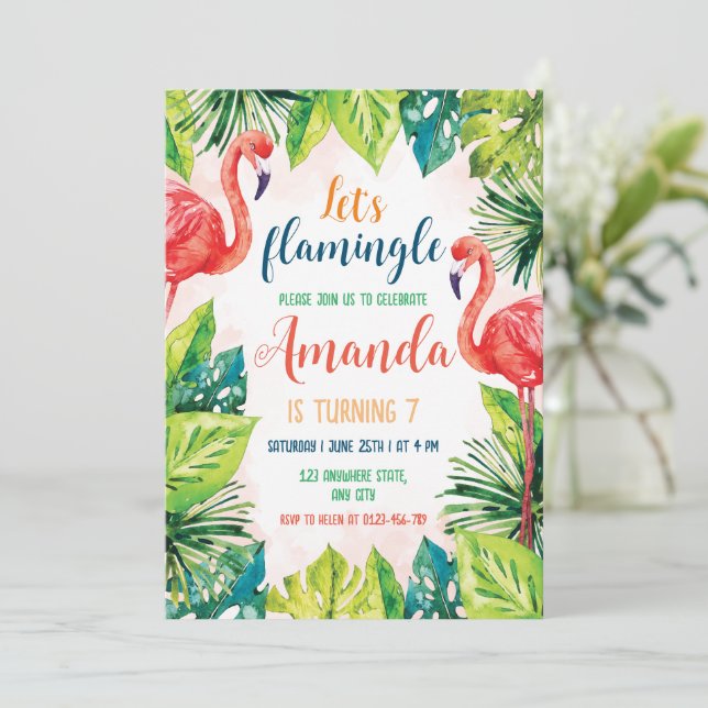 Flamingo Convite de aniversário Vamos Flamingle (Em pé/Frente)