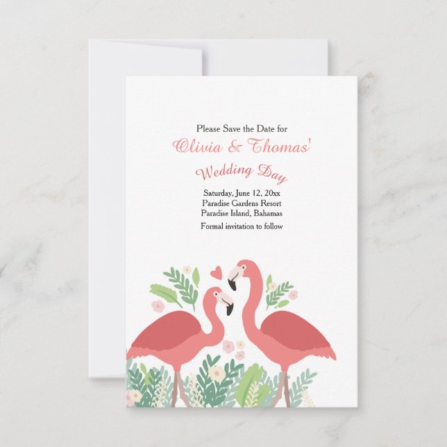 Flamingo cor-de-rosa Salve o Anúncio da Data (Frente)