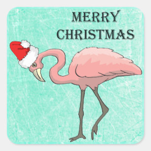 Flamingo do Feliz Natal em etiquetas do chapéu do