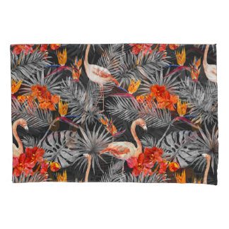 Flamingo e flores, padrão monocromático.