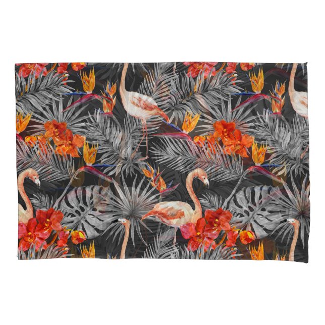 Flamingo e flores, padrão monocromático. (Frente)