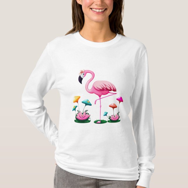 Flamingo Fantasy Pond T-Shirt Long Sleeve (Frente)