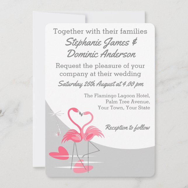 Flamingo Love Convite para o casamento da Grande L (Frente)
