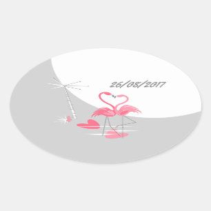 Flamingo Love Large Moon Date adesivo oval