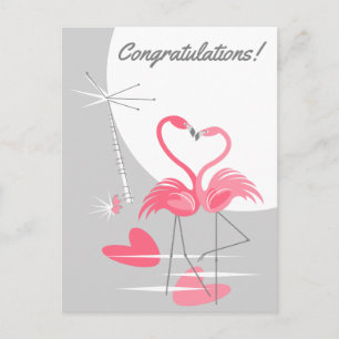 Flamingo Love Large Moon Parabéns! cartão postal