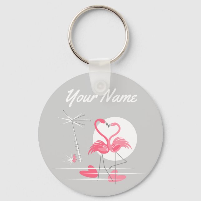 Flamingo Love Name chaveiro basic (Frente)