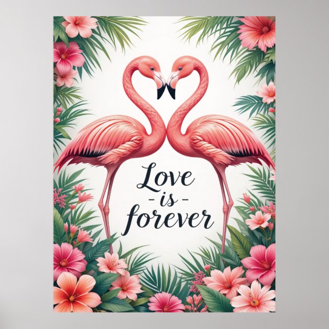 Flamingo Love Tropical Art Poster (Frente)