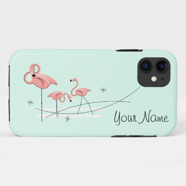Flamingo Ocean Aqua Trio 'Name' capas de iphone (Verso (horizontal))