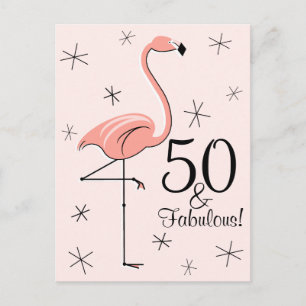 Flamingo Pink "50 e Fabuloso!" cartão postal verti