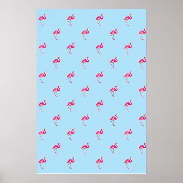 Flamingo, poster azul, padrão flamingo, aves (Frente)