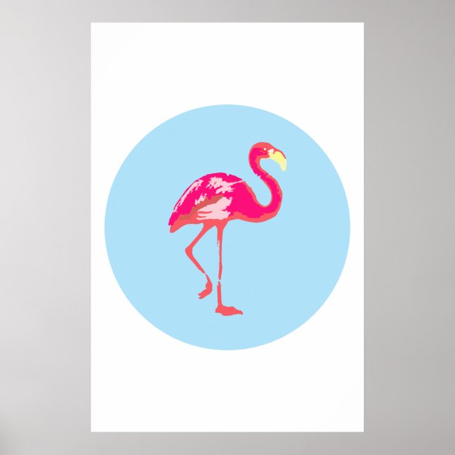 Flamingo, poster azul, poster tropical, (Frente)