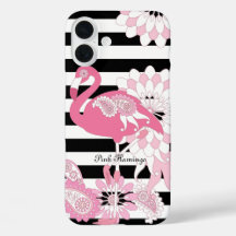 Flamingo Rosa Caprichoso Listras Pretas e Brancas
