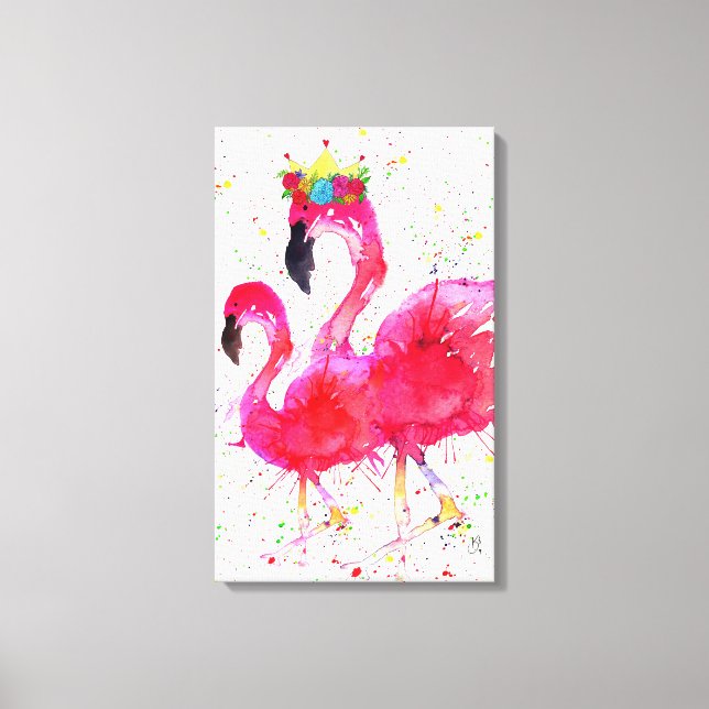 Flamingo rosa-claro com Canvas coroa 16"x26" (Frente)