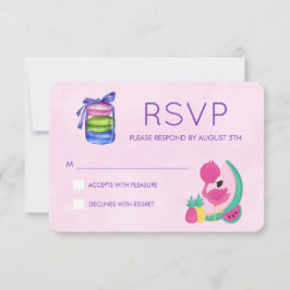 Flamingo rosa com resposta RSVP do Fruta e Macaron