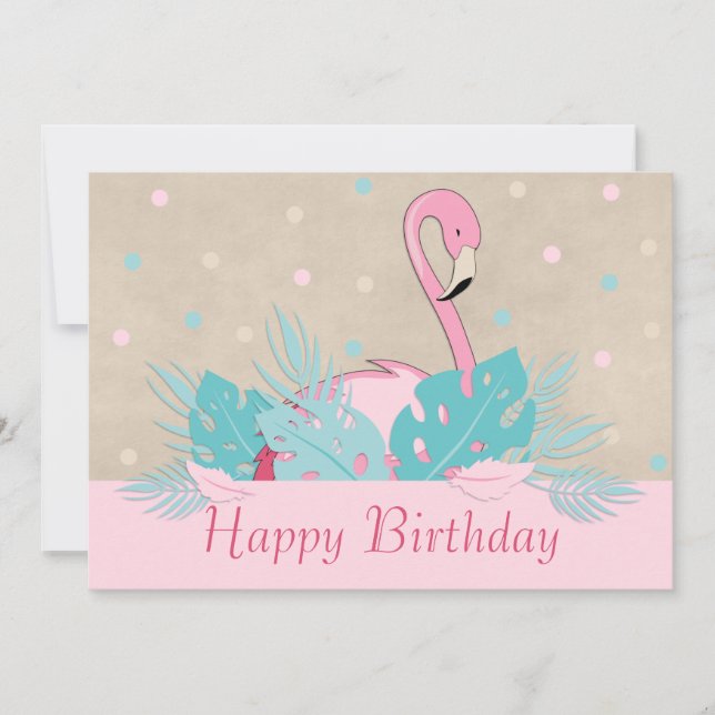 Flamingo Rosa Elegante e Folhas Tropicais (Frente)