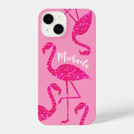 Flamingo rosa neon brilhos Personalize seu nome 