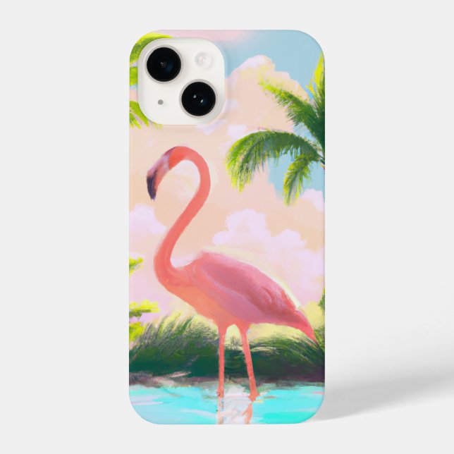 Flamingo rosa no paraíso tropical Retro Boho Art (Verso)