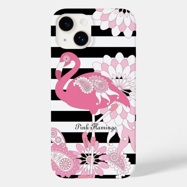 Flamingo Rosa-Rosa-Stripe Preto e Branco (Verso)
