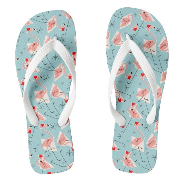 Flamingo Santas Blue Multi chinelos (Pé da cama)