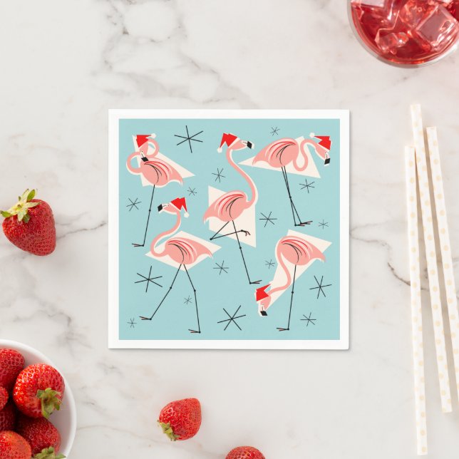 Flamingo Santas guardanapo de papel azul (Insitu)
