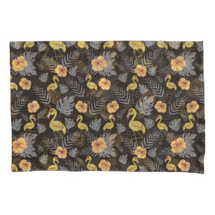 Flamingo sem costura, com flores e folhas