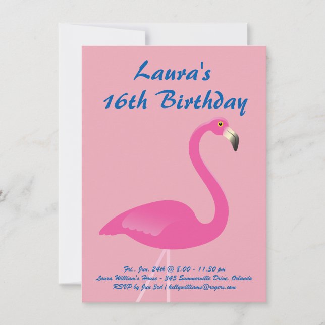 Flamingo Sweet 16 Convite de aniversário - Rosa (Frente)