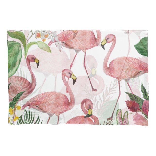 Flamingo Tropical Leaves Watercolor Patterno (Frente)