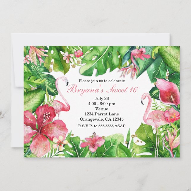Flamingo Tropics Convites de festas de aniversário (Frente)