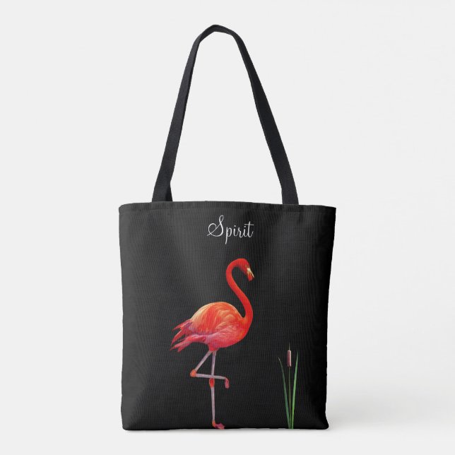 Flamingo Vermelho no Saco Negro de Tote (Verso)