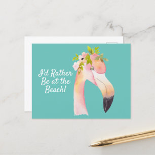 Flamingo watercolor - no cartão postal da praia