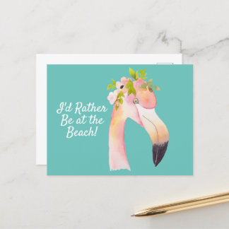Flamingo watercolor - no cartão postal da praia