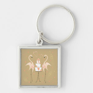 Flamingo Wedding premium chaveiro quadrado